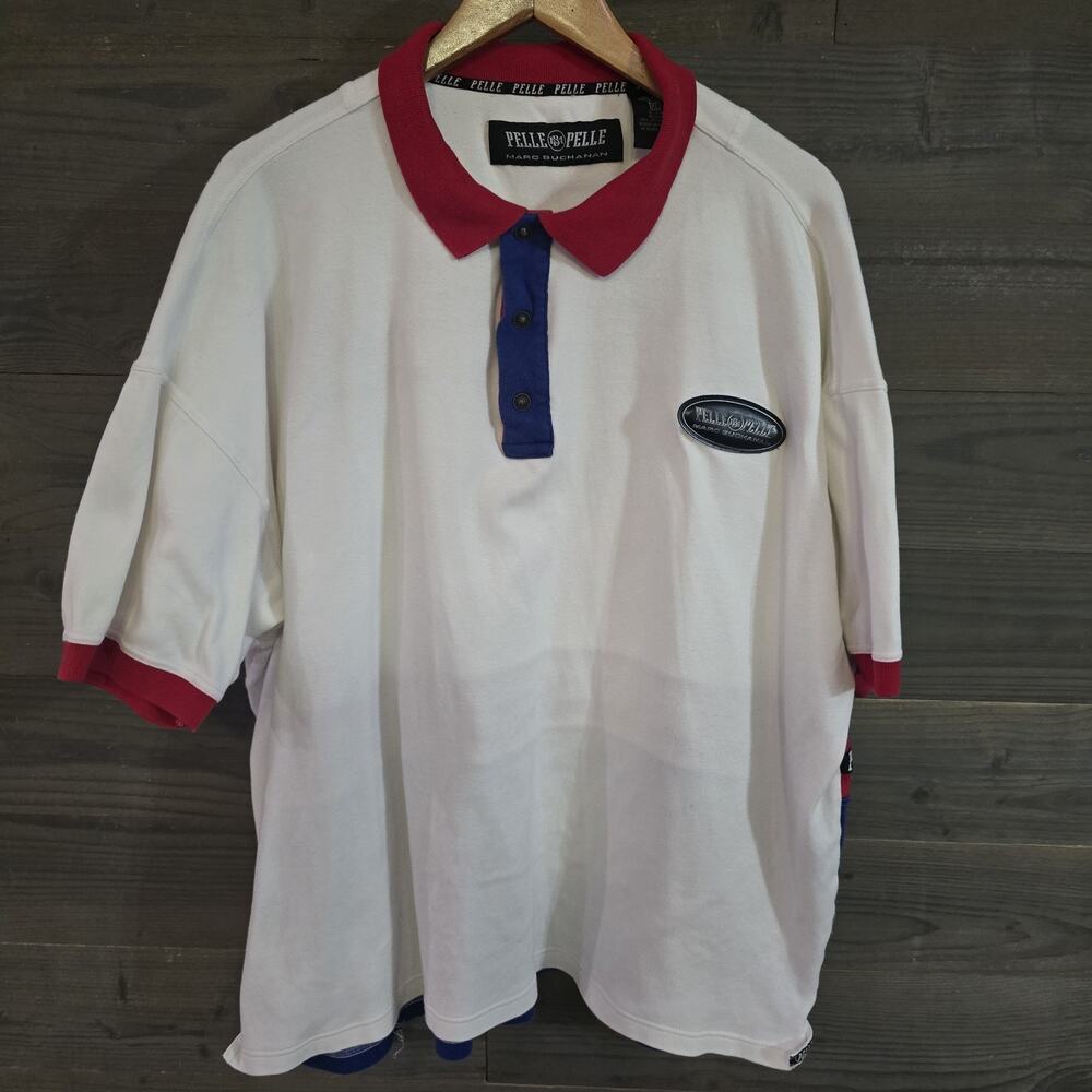 Pelle Pelle Marc Buchanan XL Polo Shirt Embroidered Racing Y2K Red Blue